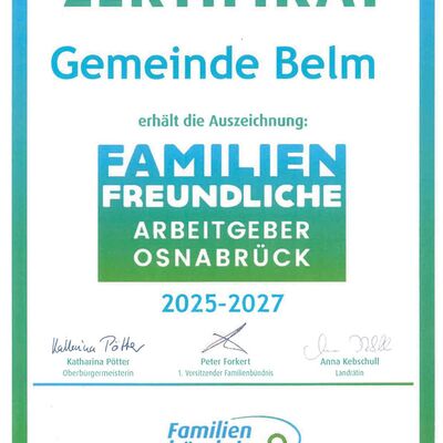 Bild vergr&ouml;&szlig;ern: Zertifikat Familienfreundlicher Arbeitgeber 2025 - 2027